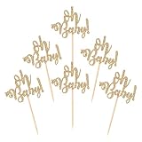 Donoter 36 Pieces Light Gold Oh Baby Cupcake Toppers Baby Shower Cupcake Picks for Gender Reveal Baby Shower Party Cake Decorations