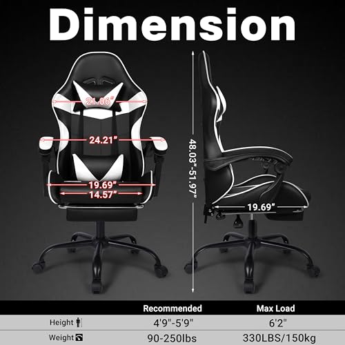 Gaming Chair with Footrest and Lumbar Support, Height Adjustable Chair with 360°Office Desk Chair,Heavy Duty 330lbs Computer Chair for Adults - Image 2