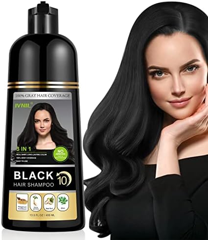 Instant Black Hair Color Shampoo for Gray Hair, IVNIL Natural Hair Dye Shampoo for Women & Man, 3-In-1 & Semi-Permanent, Herbal Ingredients & Ammonia-Free, Fast Acting and Long Lasting, 13.5 fl oz