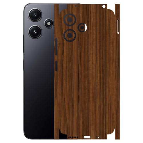 Image of AtOdds - Full Body Back Screen Guard Protector Film - Wooden Textured Lamination Wrap Skin Sticker Compatible with REDMI 12 (5G) | Scratchproof Matte Finish (Design - Ebony Wood)