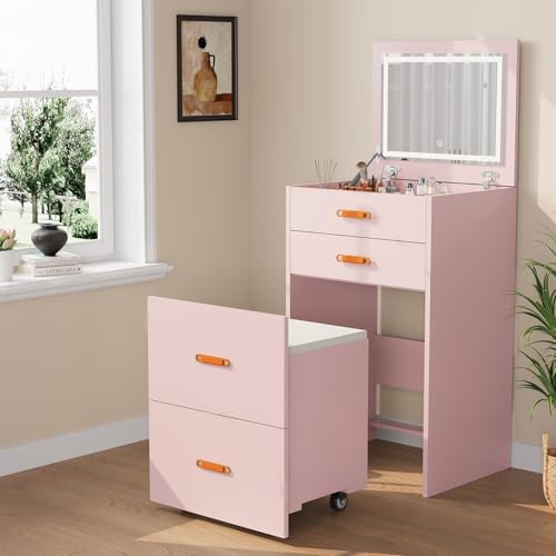 IDEALHOUSE 3-in-1 Compact Makeup Vanity Desk with LED Lighted Mirror