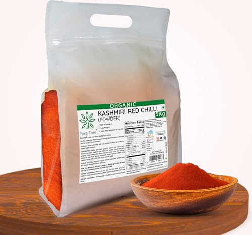 Image of Pure Tree Certified Organic Kashmiri Red Chilli Powder | 5 Kg / 5000 g | Kashmiri Lal Mirch Powder | Organic Red Chilli Powder | Kashmiri Laal Mirch gives Vibrant Red Color & Mild Heat to your dishes