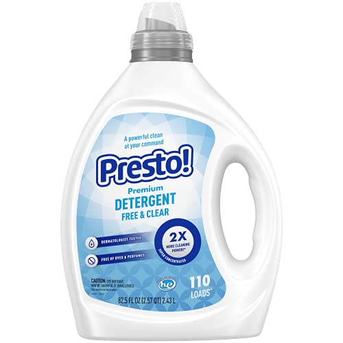 Image of Amazon Brand - Presto! Concentrated Liquid Laundry Detergent, Free & Clear, Hypoallergenic, Free of Perfumes Clear of Dyes, 110 Loads, 82.5 fl oz