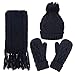 ANDORRA 3 in 1 Soft Warm Thick Cable Knitted Hat Scarf & Gloves Winter Set,Black