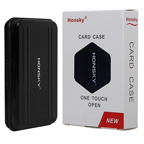 Honsky 2 Set Aluminum Water Resistant UHS-I SD Micro SD SDHC SDXC SecureDigital Memory Card Carrying Case Holder Organizer Box Keeper Computer Camera Media Storage Organization, Black
