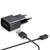 Samsung Original Ladekabel + Datenkabel in Schwarz für Galaxy J1 SM-J100H 2.0 USB Datenkabel Netzteil 2A Ampere 2000 mAh Ladegerät Aufladekabel MicroUSB Bulk verpackt