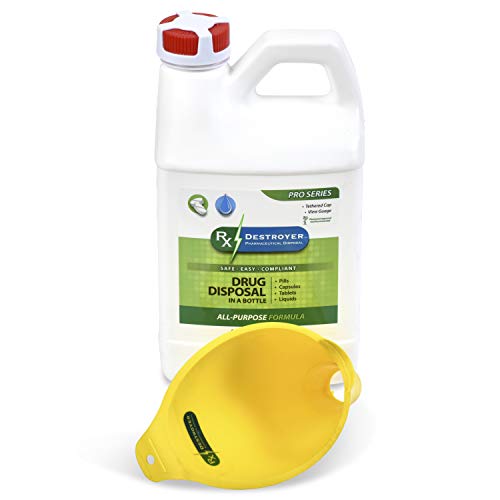 RX Destroyer Medication Drug Deactivation and Disposal System Bottle Bundle with RX64PRO 64 oz Bottle and 1 Custom Funnel Ready to Use Non-Toxic Eco-Friendly Pill Destroyer System