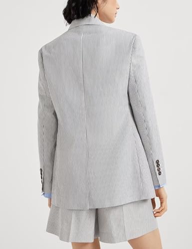 Womens Two Piece Sets Blazer Shorts Dressy Business Seersucker Stripes Double Breasted Professional Suits3