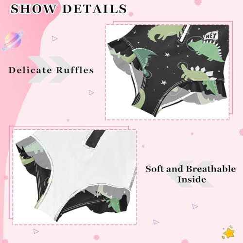 Girls One Piece Swimsuits Long Sleeve Swimsuit Zipper Bathing Suits Green Dinosaur Black Galaxy4