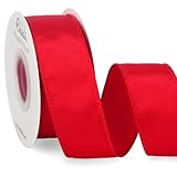 Ribbli Red Satin Wired Ribbon 1.5 Inch Red Christmas Ribbon for Gift Wrapping Wreaths Garland Tree Decoration Crafts Home Decor-Continous 20 Yards