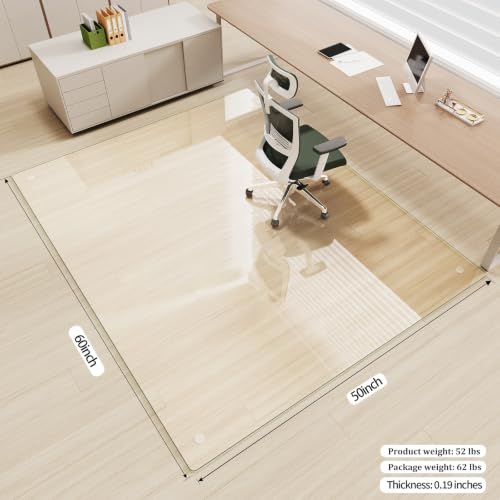 Image of [Tempered Glass] 50 inch x 60 inch Glass Office Chair Mat for Carpet
