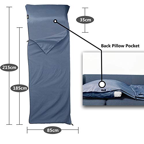 Frelaxy Sleeping Bag Liner with Full-Length Zipper & Pillow Pocket, Comfy & Easy Care Travel & Camping Sheet, 4 Seasons Warm Cold Weather, Adults & Kids Great for Travel, Backpacking, Hiking (Navy) - Thumbnail 4