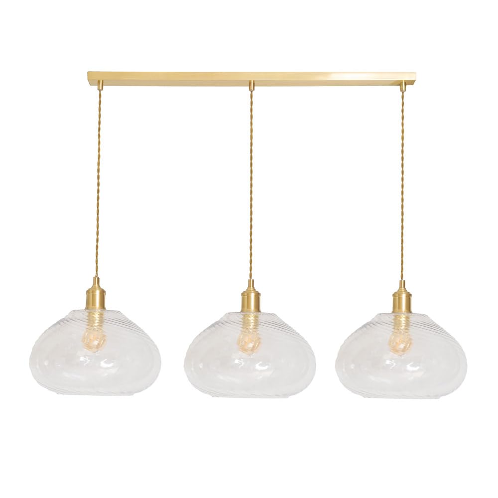 ValueLights | Corinne Twill Glass 3 Drop Brushed Gold Diner Ceiling Pendant Light with Bulbs | Pendent Light, Home Décor & Improvement Essential | Light Bulb Included | Includes Full Wired Fitting