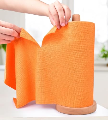 Image of Microfiber Cleaning Cloth roll Reusable Washable 20 Pack for Kitchen Surfaces Car, Home, Garage or Shop Cleaning Tear Away Microfiber Towels (2, Orange)