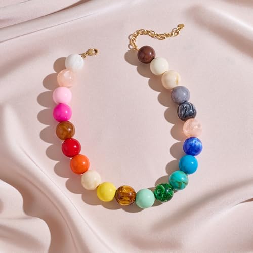 WOWORAMA Colorful Chunky Necklaces for Women 20MM Large Oversized Resin Beaded Necklace Bold Statement Chunky Choker Necklace Boho Summer Jewelry - Image 3