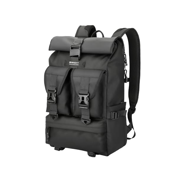 SWICKY 30L Travel Rolltop Backpack, Expandable with Laptop Compartment, Water Resistant, Airline Carry-On Approved, Unisex Backpack for Travel & Commute (18x14x8 Inches)