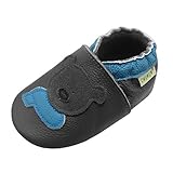 SAYOYO Kleinkind Lederschuhe Jungen und Mädchen Babyhausschuhe Weicher Gummisohle Leder Lauflernschuhe Krabbelschuhe, 19/20 (6-12) M Monate, Grau Bär