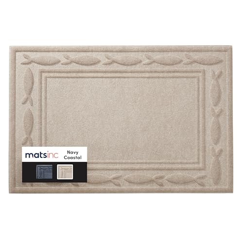 MATSINC Artisan Entry Front Door Mat - Rubber Back Indoor Outdoor Mat with Coastal Design, Water Absorbing Welcome Front Door Mat Outside Entrance, Made in The USA, 2' x 3'(Taupe)