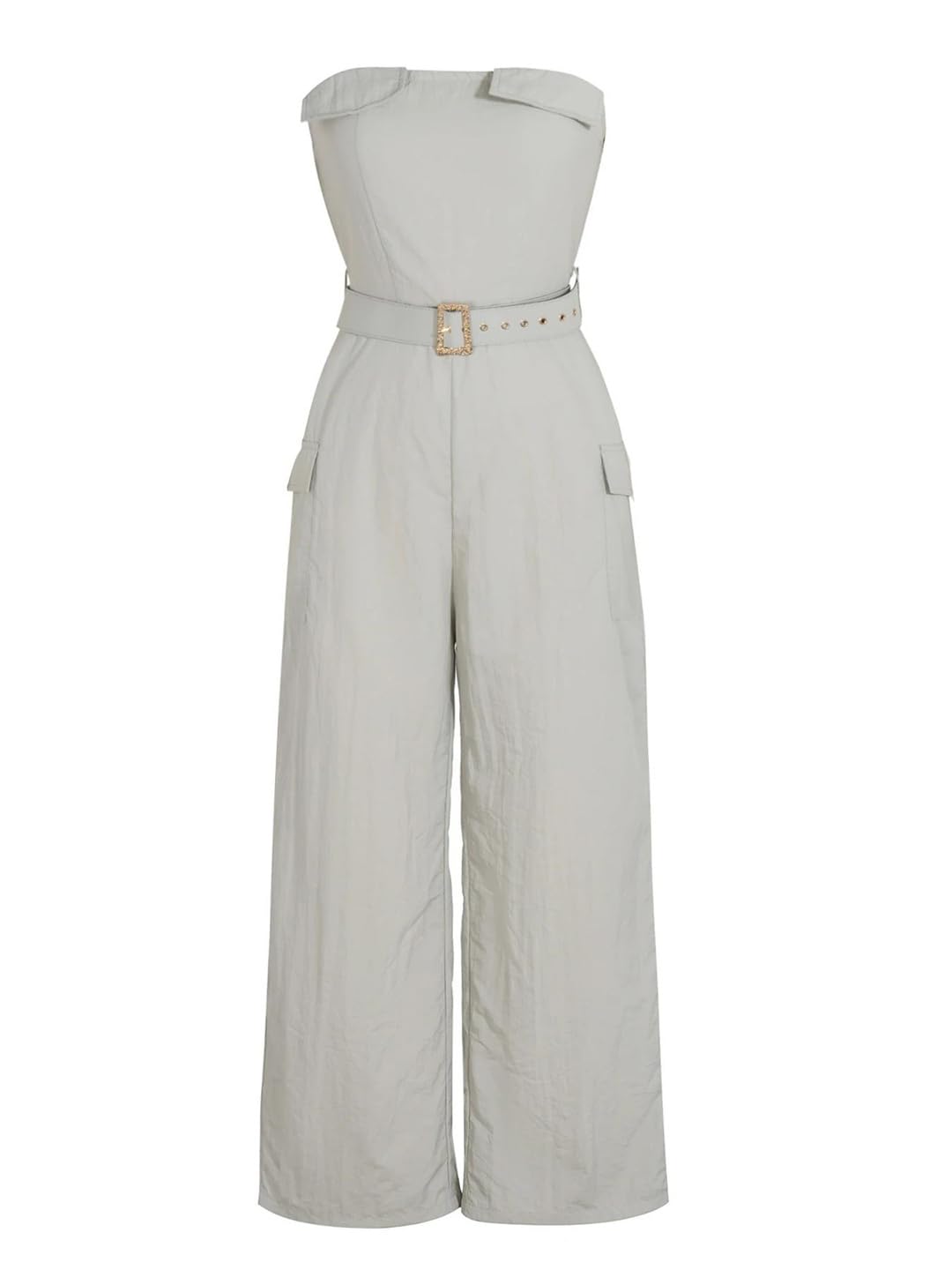 Yeuyyben Overol de verano para mujer, sin tirantes, con cinturón, pierna ancha, mezcla de lino, elegante, informal, para vacaciones, fiestas