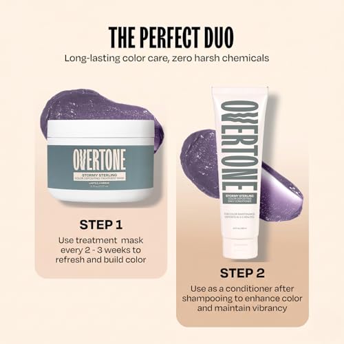Image of Overtone Semi Permanent Hair Color Conditioner, Stormy Sterling, 8 oz, Nourishing, Damage-Free, Color Depositing Mask for All Hair Types with Shea Butter & Coconut Oil, Vegan & Cruelty-Free