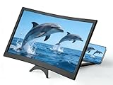 12'' 3D Curved Screen Magnifier, HD Mobile Video Movie Smartphone Screen Amplifier Projector Cell Phone Stand Bracket Eyes Protective Phone Screen Enlarger for All Smartphones (Black)