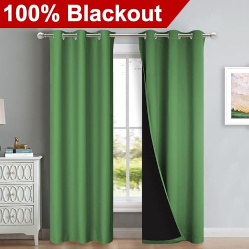 Image of NICETOWN Blackout Curtains 84 inches Long, 2 Pieces, 42 inch Wide Each Panel, Forest Green, Full Light Blocking Drapes with Black Liner for Nursery, Thermal Insulated Draperies for Hall, Villa