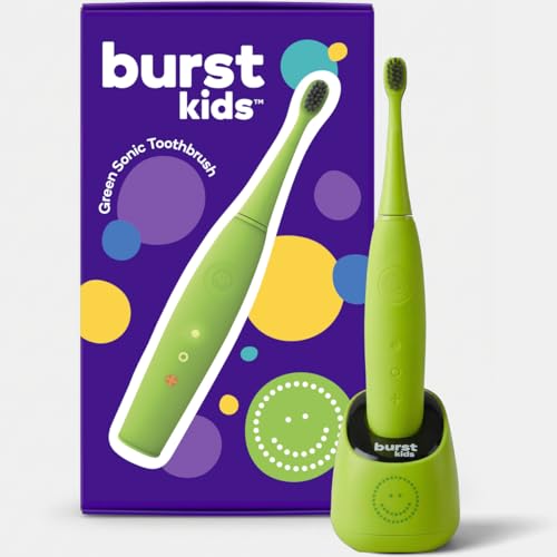 Burst Kids & Toddlers Electric Toothbrush (Green) | Soft Bristles | Two Minute Timer | Rechargeable Battery | Easy-Grip Silicone Handle | 2 Modes for Healthy Smiles | Ages 3+