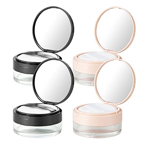 Empty Makeup Powder Container Case, YEAJOIN 4PCS Refillable Powder Bottle Cosmetic Box Compact Storage Jars with Sifter, Sponge Powder Puff, Mirror for Travel