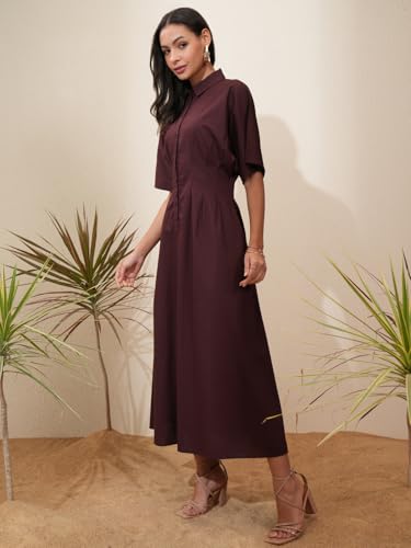 Image of Tokyo Talkies Women's Short Sleeves Shirt Collar Solid Dresses | Stylish| Casual