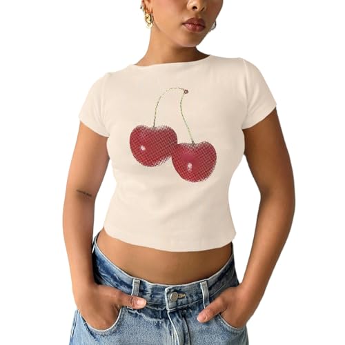 Werbavi Y2k Shirt Baby Tees for Women Cute Cherry Graphic Cropped