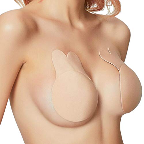 queensecret Adhesive Bra, Breast Lift Tape Silicone Breast Pasties 4.33 Inch Large Beige