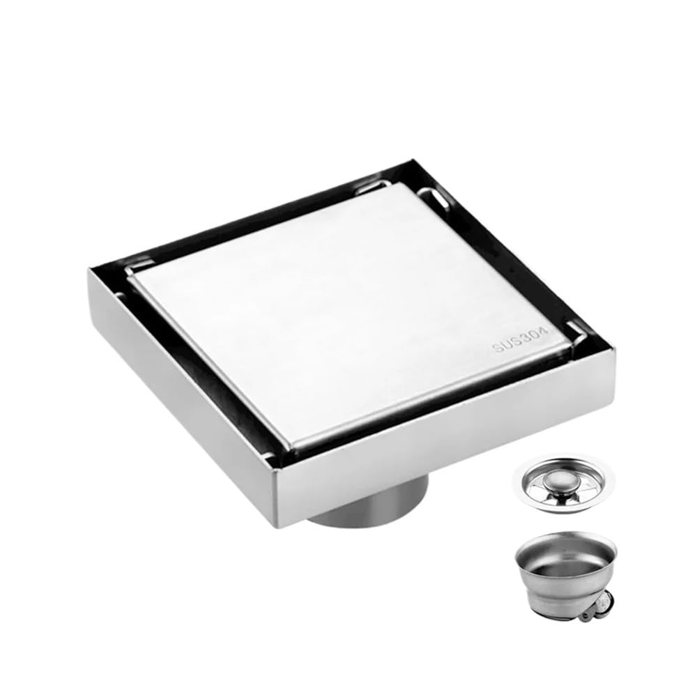 Sunrrafck Light 1Pc 10 * 10Cm Invisible Anti-Odor Tile Insert Square Floor Waste Drain Bathroom Shower Grates Stainless Steel Large Flow Drainer(Light)