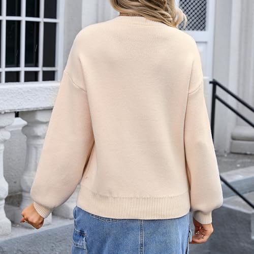 Image of Women Cute Bow Knit Sweater Y2k Long Sleeve Crew Neck Knitted Pullover Top Oversized Going Out Fall Winter Knitwear