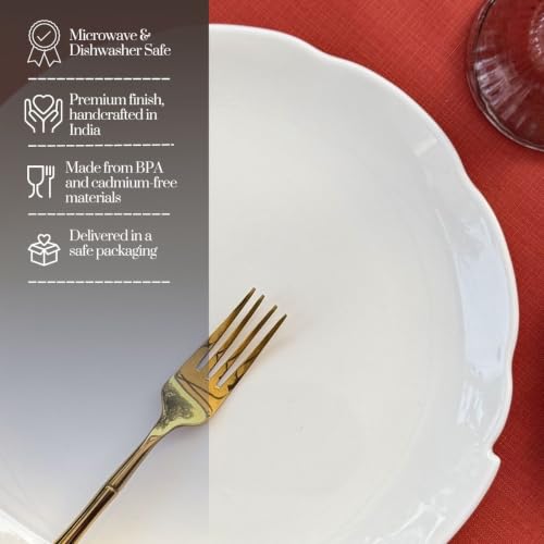 Image of GOLDEN QUEEN'S Handcrafted Dinner Plates: Set of 2 | Perfect for Hosting and Daily Meals | Microwave Safe Plates | 10.5 inch | Serves 2 - Petal White Dinner Plates
