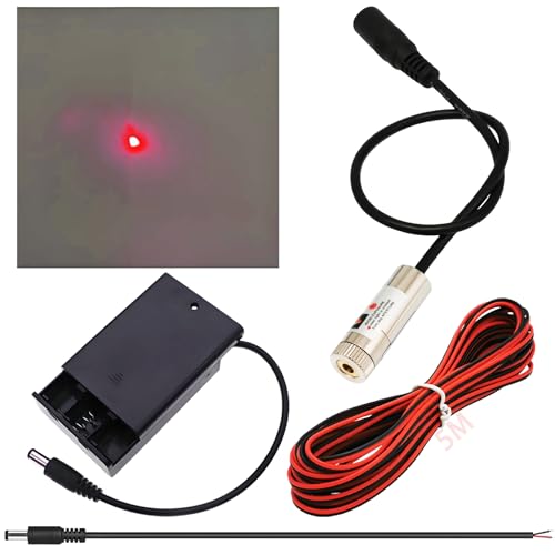 CTRICALVER Kit de módulo láser de foco ajustable, Kit de fuente de alimentación + Diodo de módulo láser industrial de 650 nm, 3-5V, Conector DC de 2,1 mm (Forma de la fuente de luz: Punto rojo)