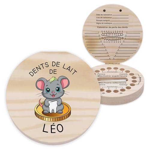 LAUBLUST Boîte à dents personnalisée avec prénom - Boîte à dents avec la Petite Souris | Cadeau pour garçons et filles - Boîte à dents de lait & boîte en bois...