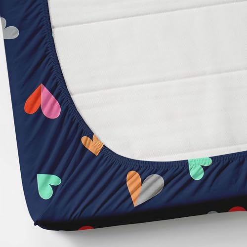 Image of KAWI Elastic Floral Fitted Bedsheets(60 inchX78 inch)Queen Size Glace Cotton For Double Bed With All Around Elastic,2 Large Pillow Cover,200TC-Navy Blue Color