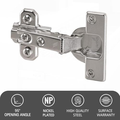 Image of Hettich Slide On Hinge 0K with Mounting Plate Cabinet Hinges | Cabinet Hinges | Full Overlay | Nickel Plated Finish | 95 Opening | 14-25mm Thick Panel | Pack of 5 (10 Hinge)