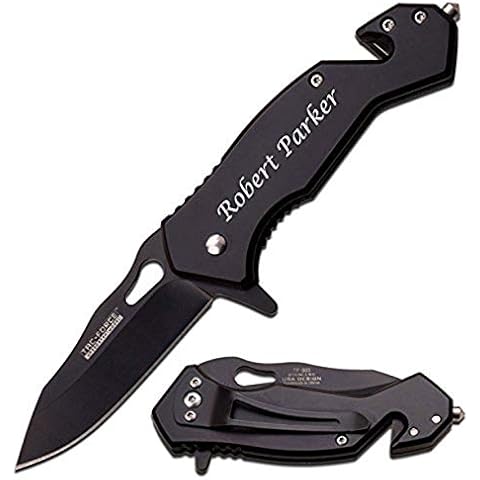 GIFTS INFINITY Free Engraving - Titanium Coated Stainless Steel Pocket GLASS BREAKER Knife (Black-1) Cover