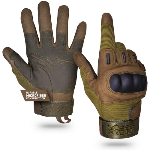 TitanOPS Tactical Gloves for Men - Full Finger Airsoft Gloves with Touch Screen Sensitive Knuckles - Sharp Resistant Microfiber Leather Nylon - Suitable for Hunting, Cycling, and Outdoor - Green