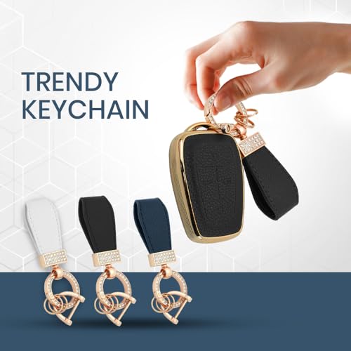Image of keyzone litchi leather textured TPU key cover & keychain for Tata Nexon, Harrier, Safari, Altroz, Punch, Tigor smart key (Black)