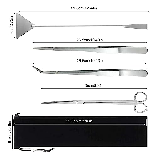 Vueinrg 4 in 1 Stainless Steel Aquarium Aquascaping Set, Long Tweezers, Scissors, Spatula, Gravel Spatula, Aquascape Tool - Image 2