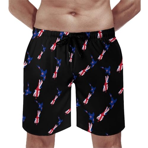 New Zea-Lands Flag Map Mens Swim Trunks Quick Dry Beach Swimming Shorts with Mesh Lining and Pockets - Main Image