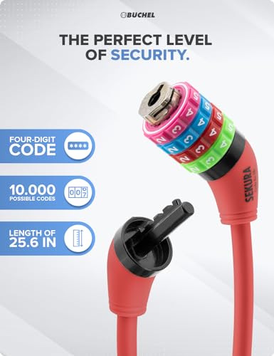 Image of B�chel 60504208 Sekura Zahlenkombinationsschloss Individual 4-Digit Numbers, 10,000 Combinations Possible, red, 65 cm