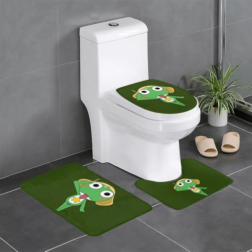 ケロロ軍曹 かわいい アニメ 3点セット バスマット トイレマット 便座カバー フタカバー 滑り止め 吸水 人気 漫画 足ふきマット 暖房 ふんわり 洗える 抗菌 防臭
