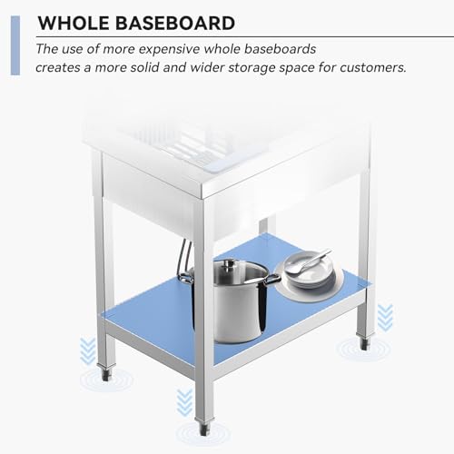Image of Freestanding Stainless Steel Utility Sink with Retractable Cold and Hot Water Faucet,Hoses and Drain Kit for Kitchens, Bathrooms, Garage, Laundry Room