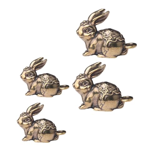 4個 復古風銅製ウサギペンダント キーチェーン装飾品 手作り向け 家飾りやパーティー用 小大入り