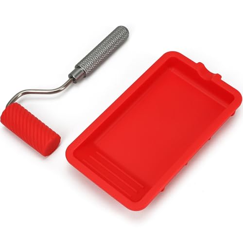 Silicone Glue Roller with Tray Professional Paint Red Applicator Spreader Sili Reusable Rubber Kit Suitable for Artistic Arts Crafts House Woodworking for Adhesive and Larger Up Projects