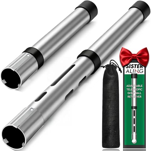 SisterAling Golf Ball Retriever Tube Adjustable Telescopic Aluminum Alloy Ball Picker Lightweight Collector Device with Storage Bag Portable Ball Gathering Tool for Men Women