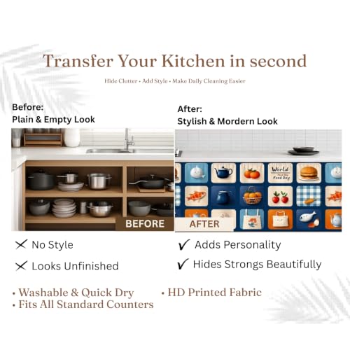 Image of Premium Printed Kitchen Sink Curtain | Washable & Dustproof Rod Pocket Counter Skirt | Perfect for Any Sink | Multicolor Cooking Theme Decor for Home & Kitchen(150cm X 70cm) (Burger)
